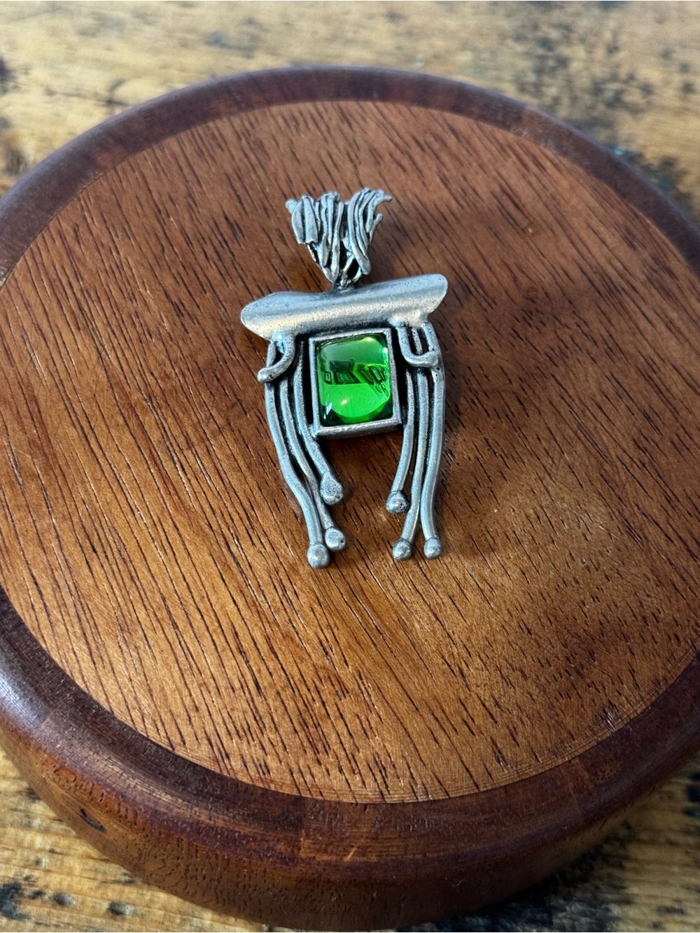 Pewter Pendant with Bright Green Crystal